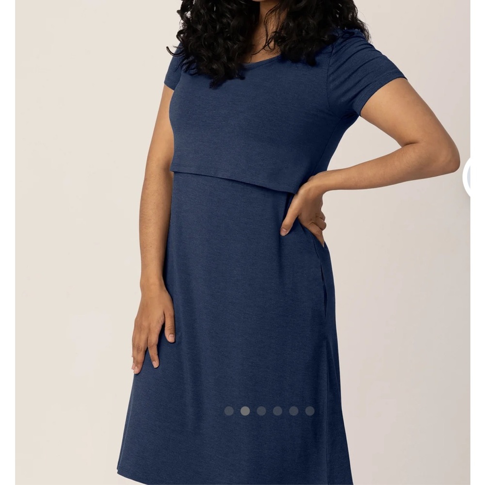 Kindred Bravely Eleanora Bamboo Maternity & Nursing Dress Navy Heather Small Nwt